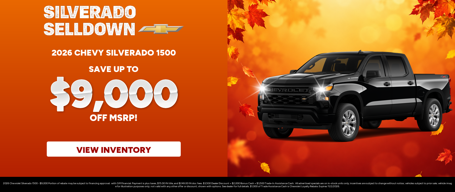 Rebate special on a 2026 Chevrolet Silverado 1500 near Kendallville, IN