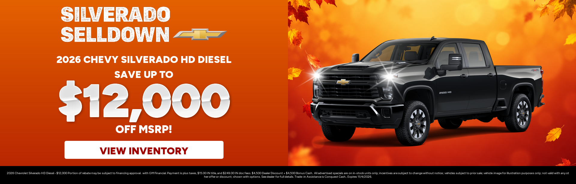 Rebate special on a 2026 Chevrolet Silverado HD Diesel near Peru, Indiana