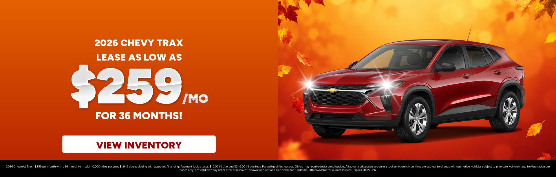 Best lease payments on a 2026 Chevrolet Trax near Wabash, Indiana