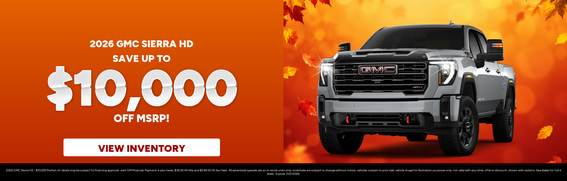 Rebate special on a 2026 GMC Sierra HD near Plymouth, Indiana