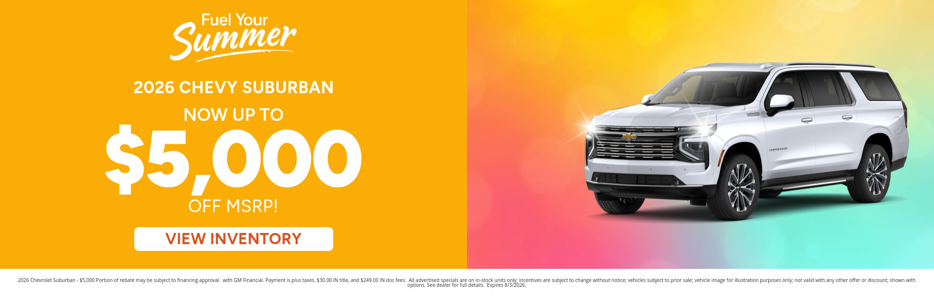 Rebate special on a 2026 Chevrolet Suburban near Warsaw, IN