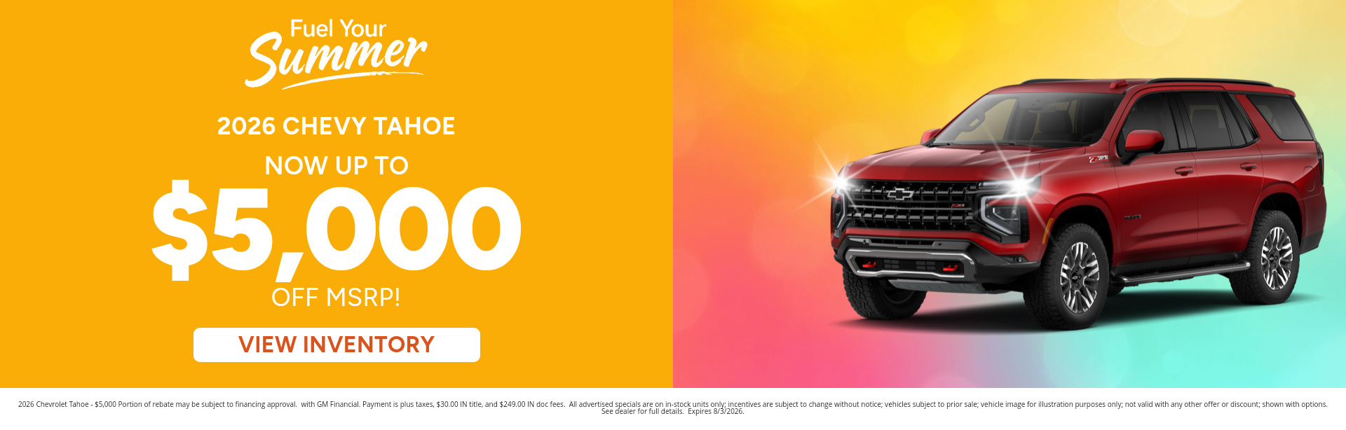 Rebate special on a 2026 Chevrolet Tahoe near Logansport, Indiana
