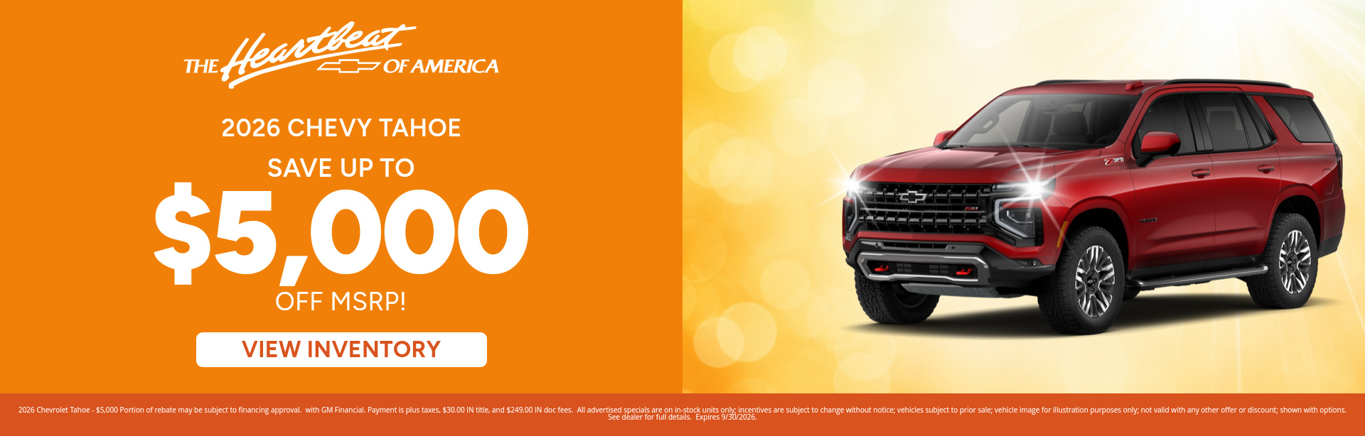 Rebate special on a 2026 Chevrolet Tahoe near Logansport, IN