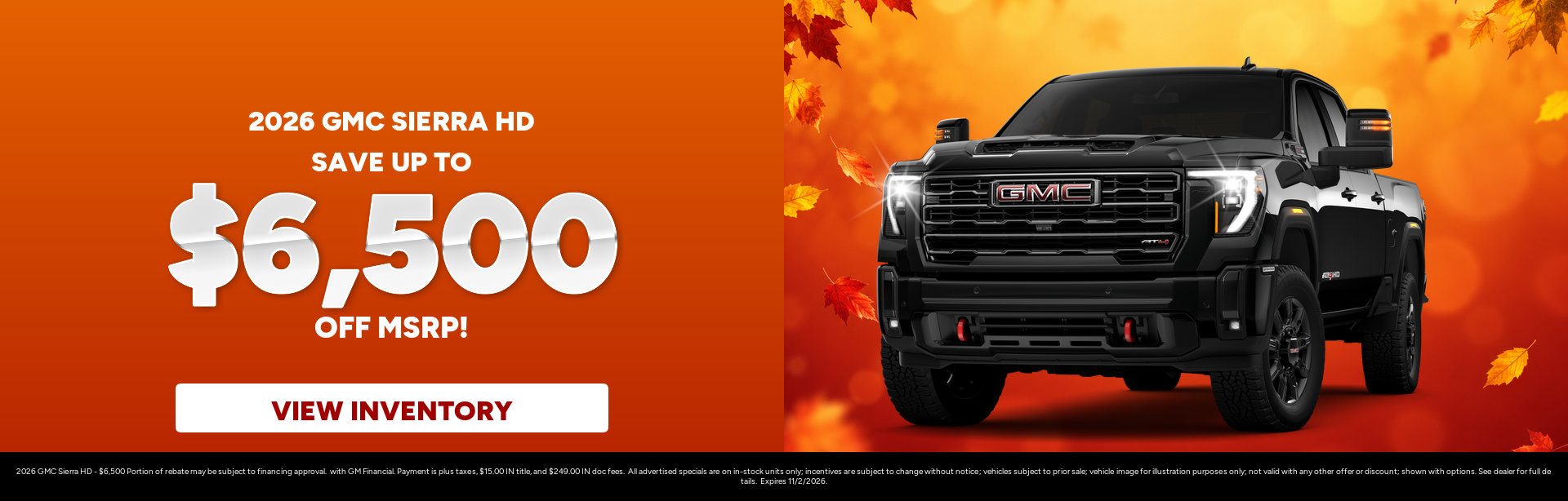 Rebate special on a 2026 GMC Sierra HD near Warsaw, IN