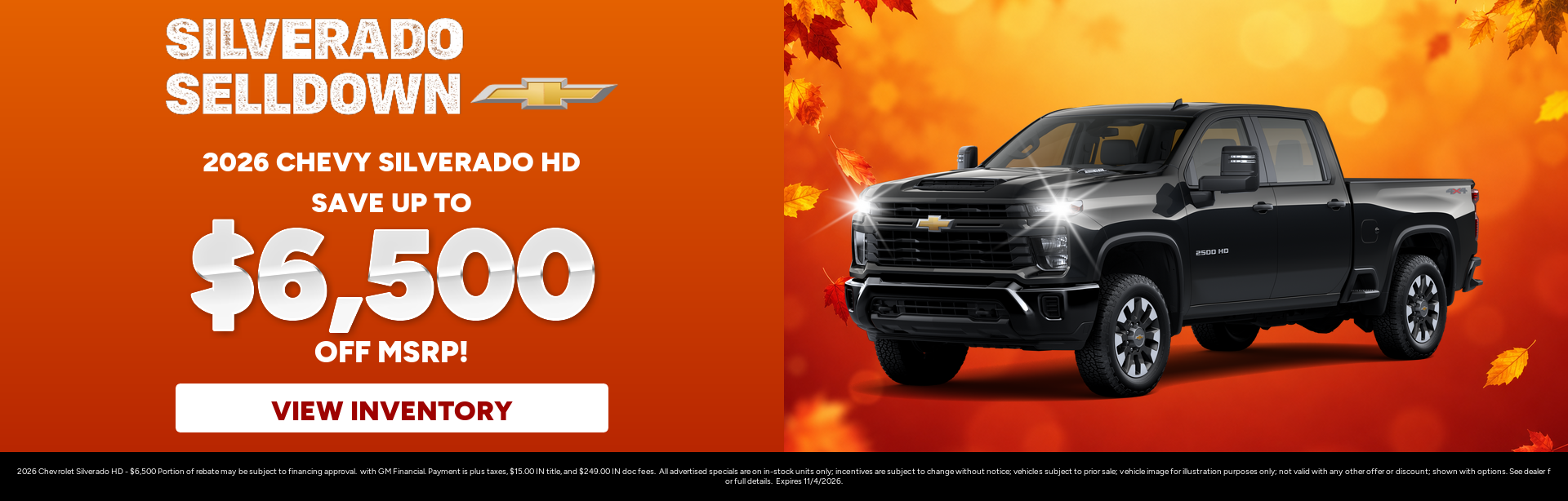 Rebate special on a 2026 Chevrolet Silverado HD near Marion, Indiana