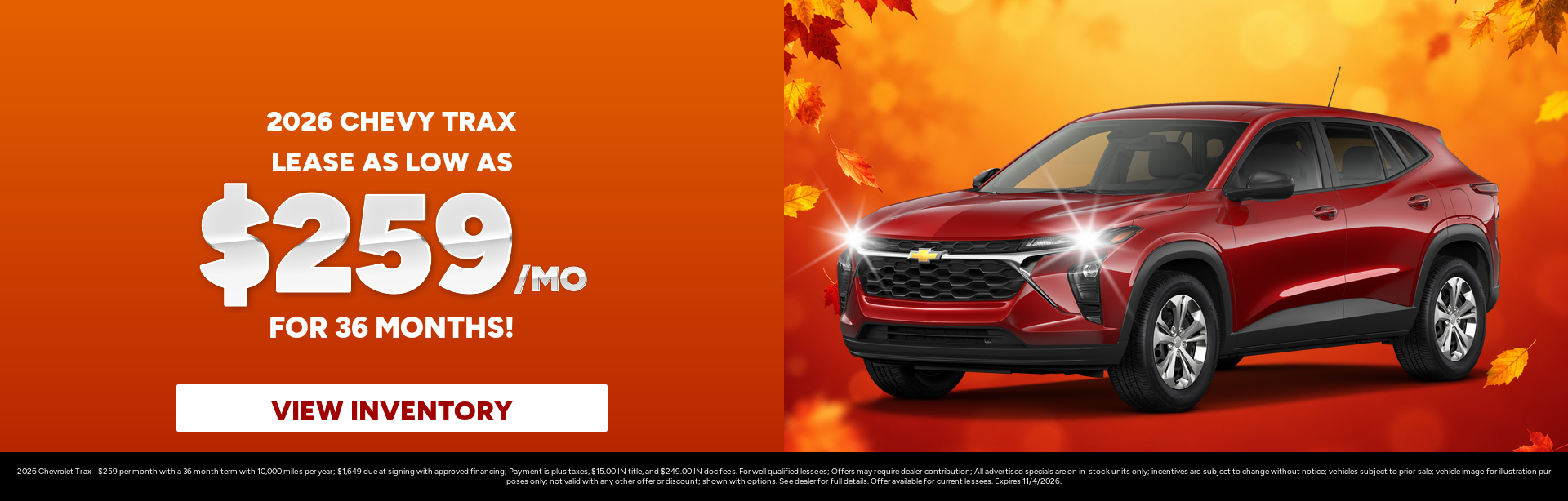 Best lease payments on a 2026 Chevrolet Trax near Huntington, Indiana