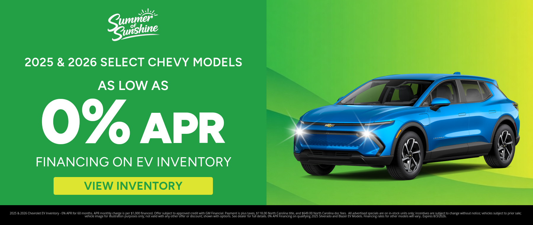 Best finance rates on a 2025 & 2026 Chevrolet EV Inventory near Hendersonville, NC