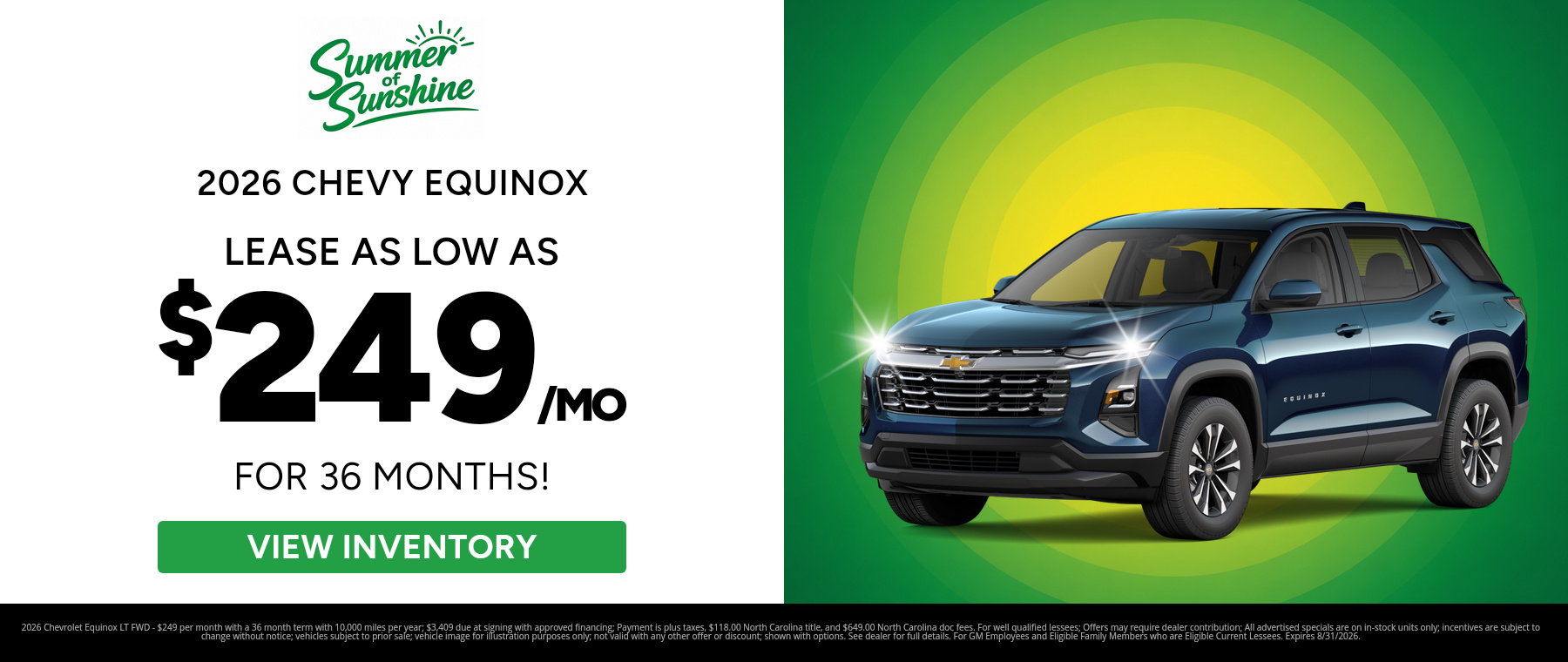Best lease payments on a 2026 Chevrolet Equinox near Arden, North Carolina