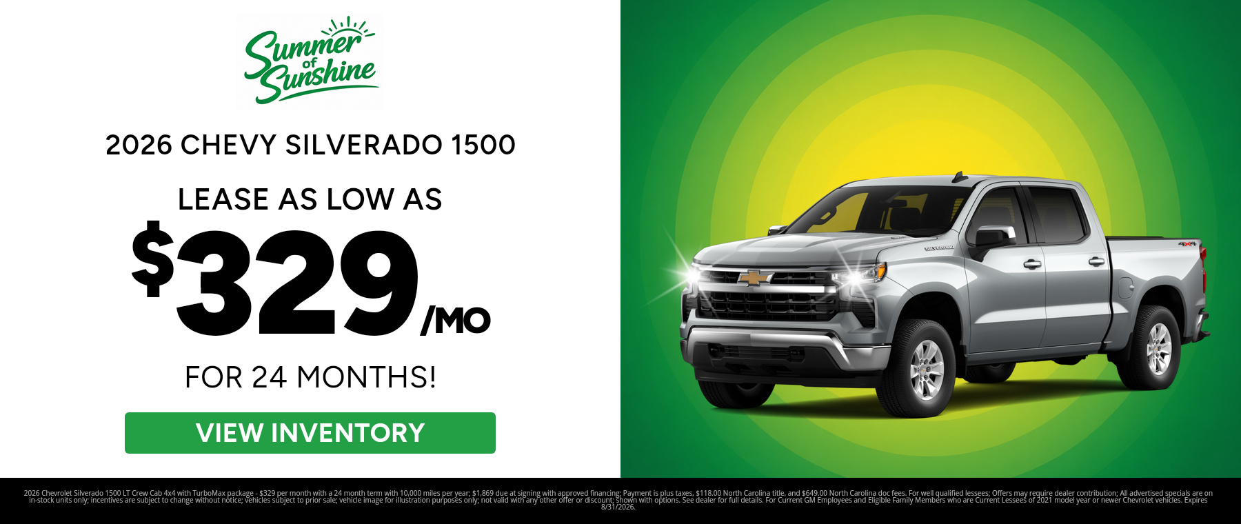 Best lease payments on a 2026 Chevrolet Silverado 1500 near Fletcher, North Carolina
