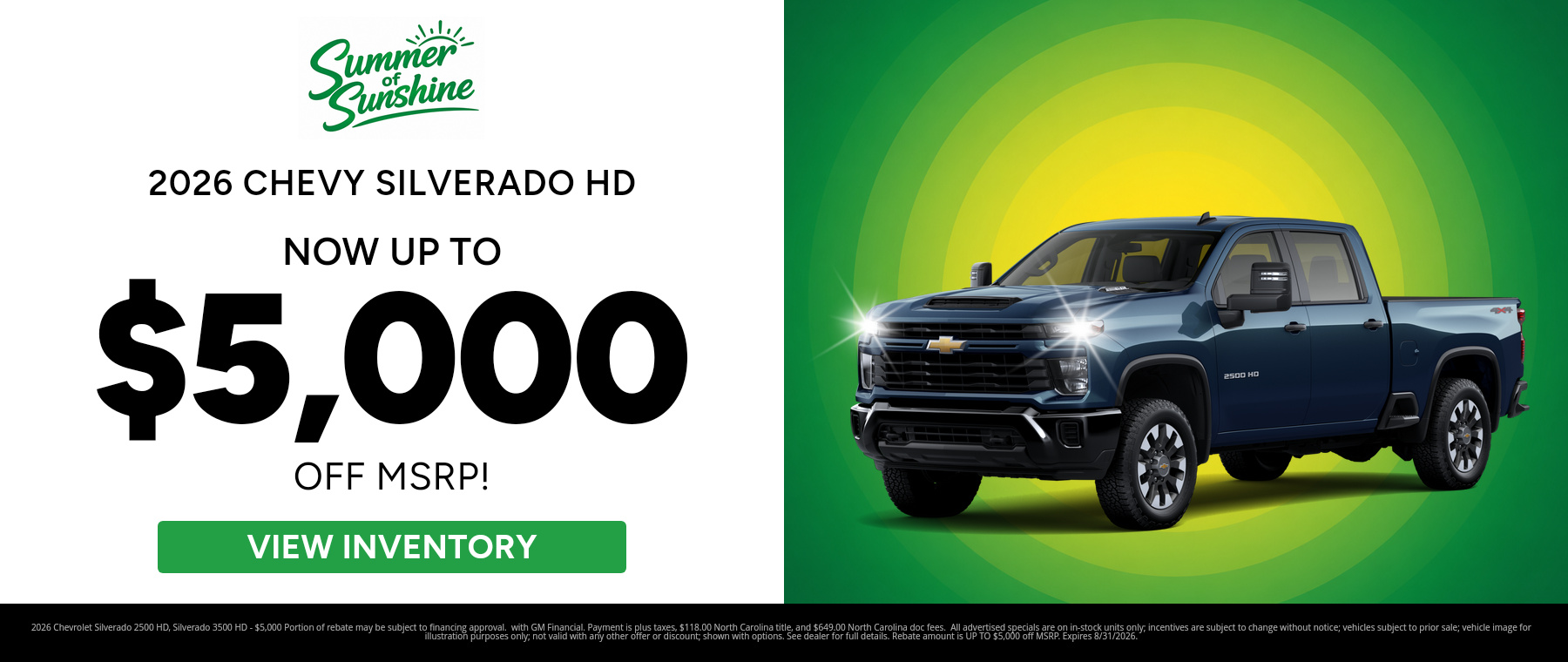 Rebate special on a 2026 Chevrolet Silverado 2500 HD, Silverado 3500 HD near Fletcher, NC
