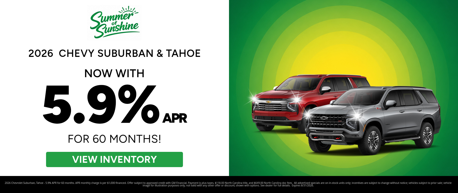 Best finance rates on a 2026 Chevrolet Suburban, Tahoe near Arden, North Carolina