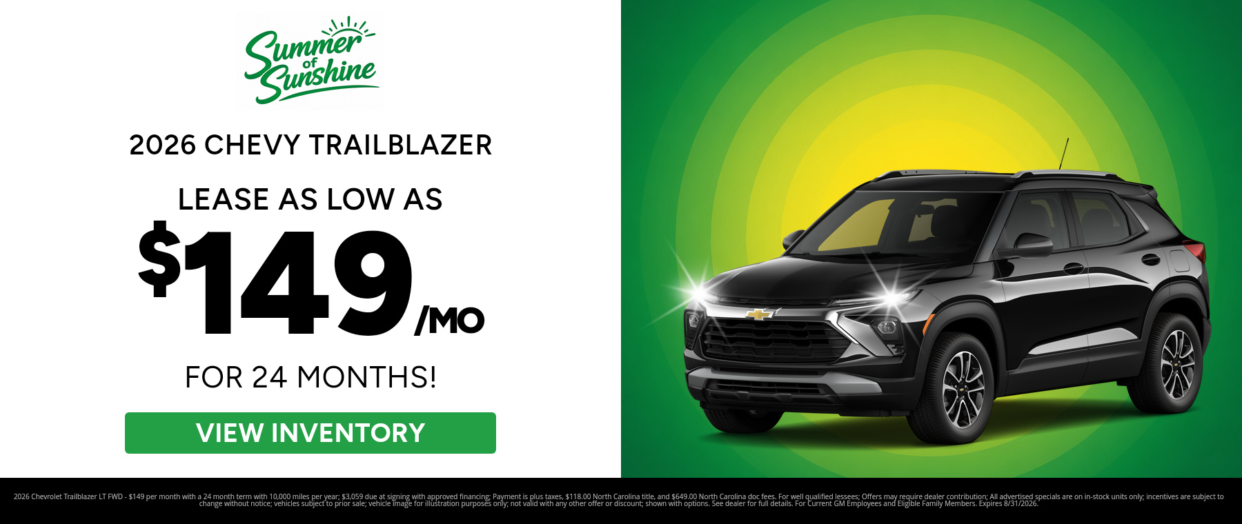 Best lease payments on a 2026 Chevrolet Trailblazer near Black Mountain, NC