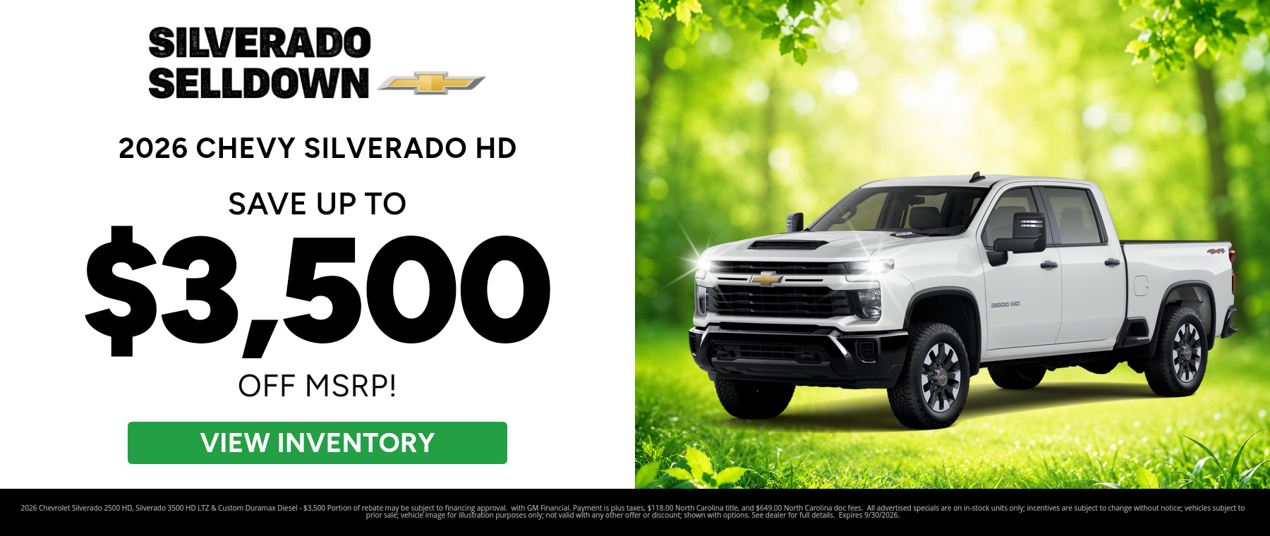 Rebate special on a 2026 Chevrolet Silverado 2500 HD, Silverado 3500 HD near Black Mountain, NC