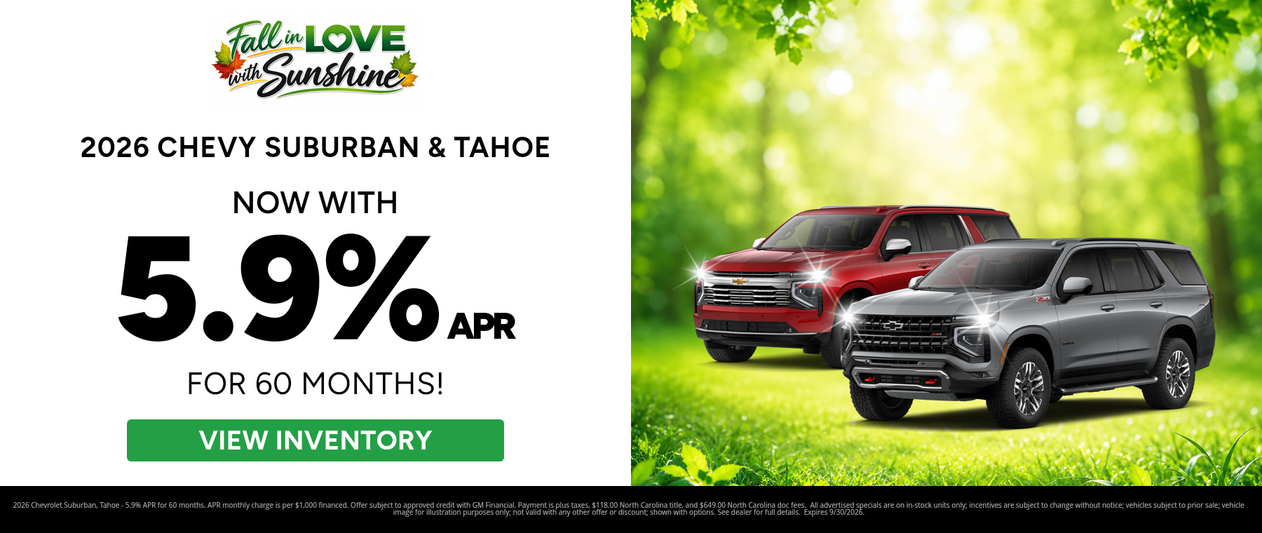 Best finance rates on a 2026 Chevrolet Suburban, Tahoe near Arden, NC