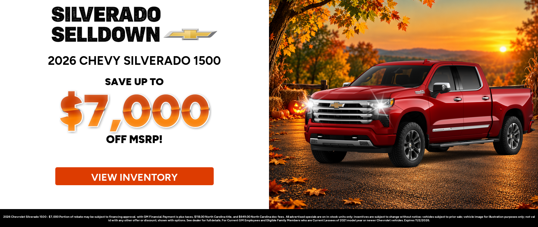 Rebate special on a 2026 Chevrolet Silverado 1500 near Hendersonville, North Carolina