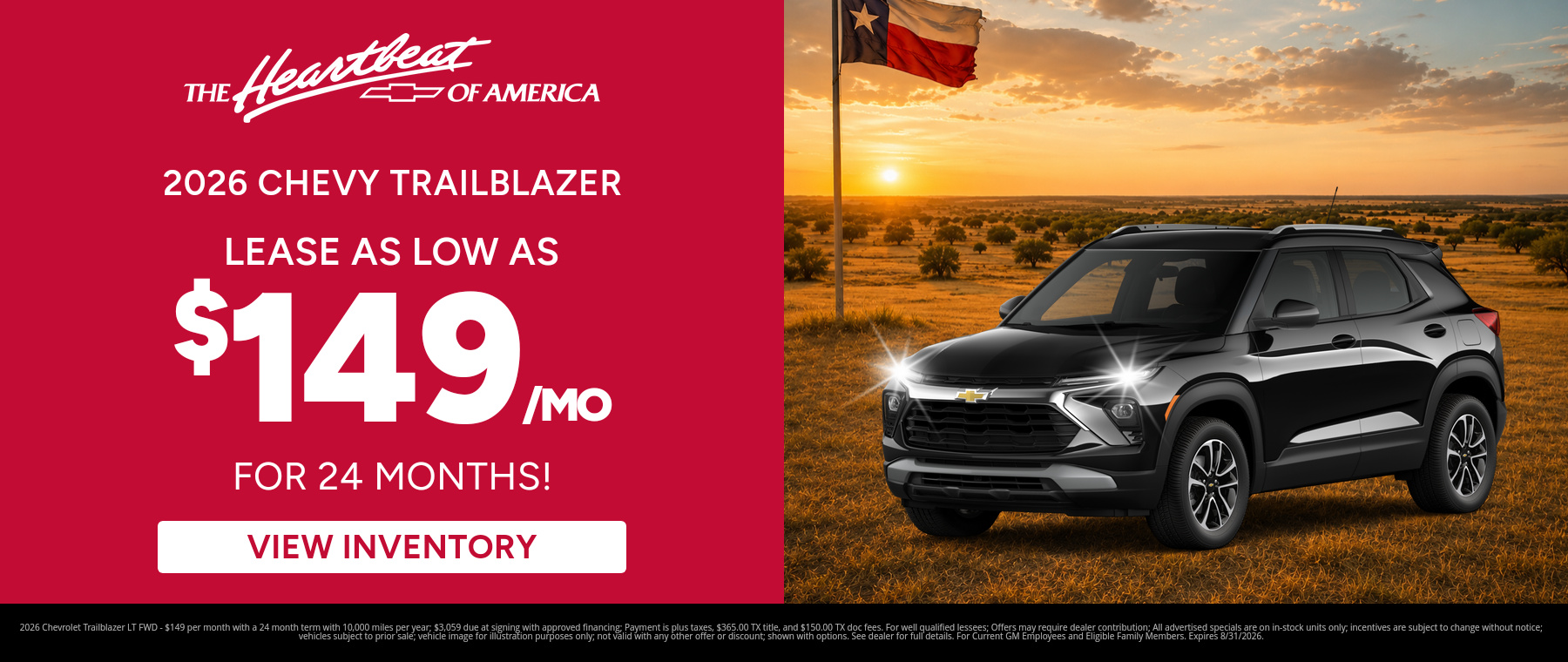 Best lease payments on a 2026 Chevrolet Trailblazer near Mathis, Texas