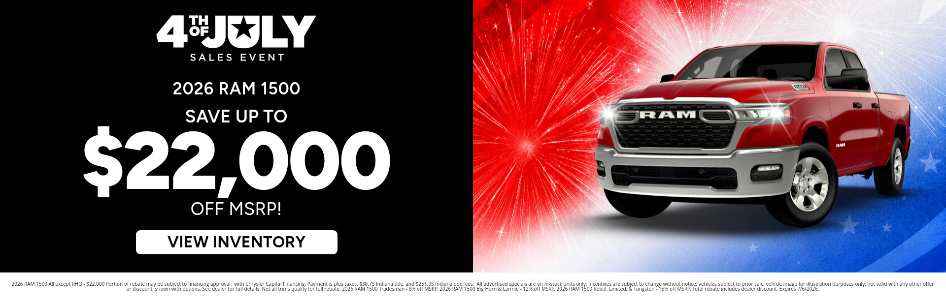 Rebate special on a 2026 RAM 1500 near Greencastle, Indiana