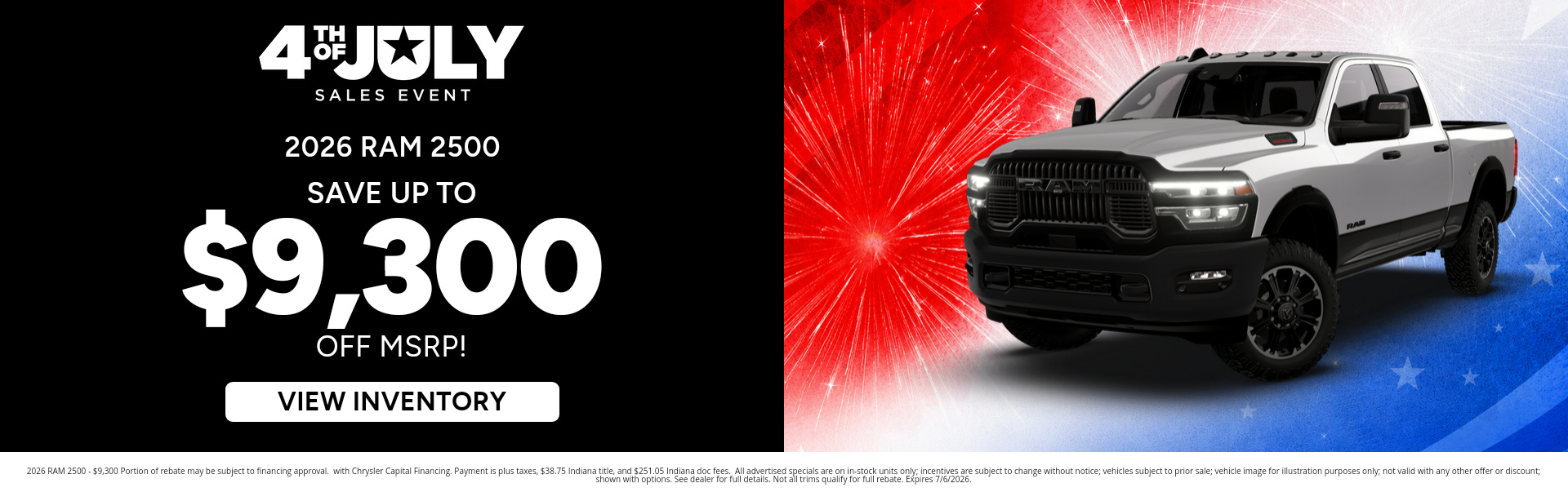 Rebate special on a 2026 RAM 2500 near Rockville, IN