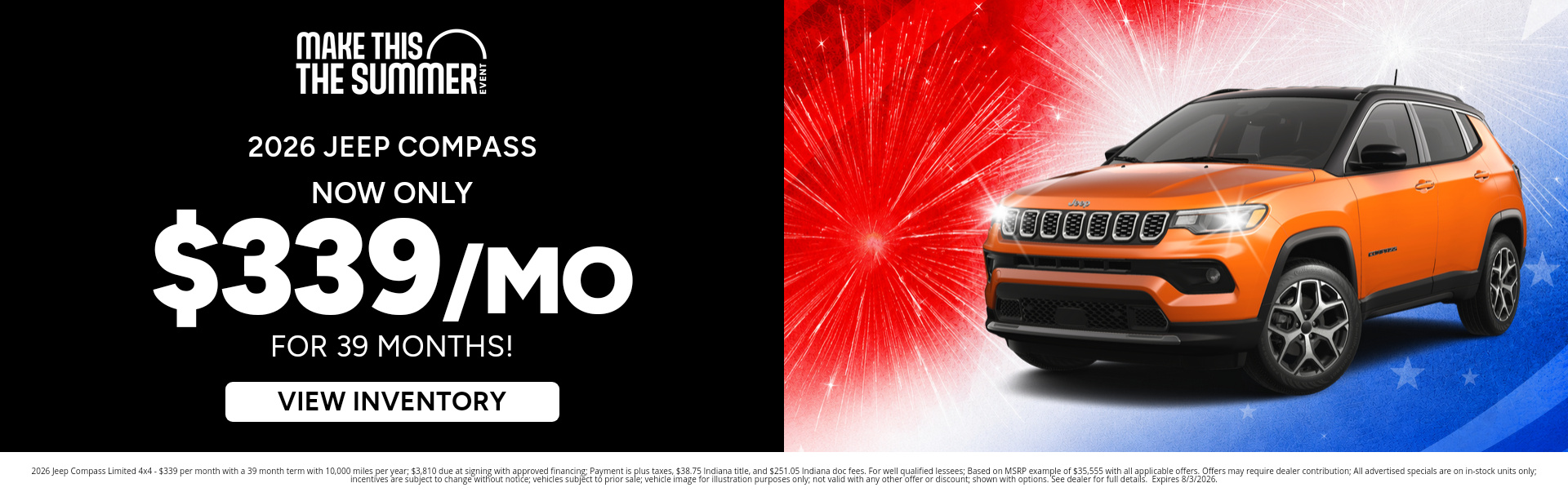 Best lease payments on a 2026 Jeep Compass near Brazil, IN