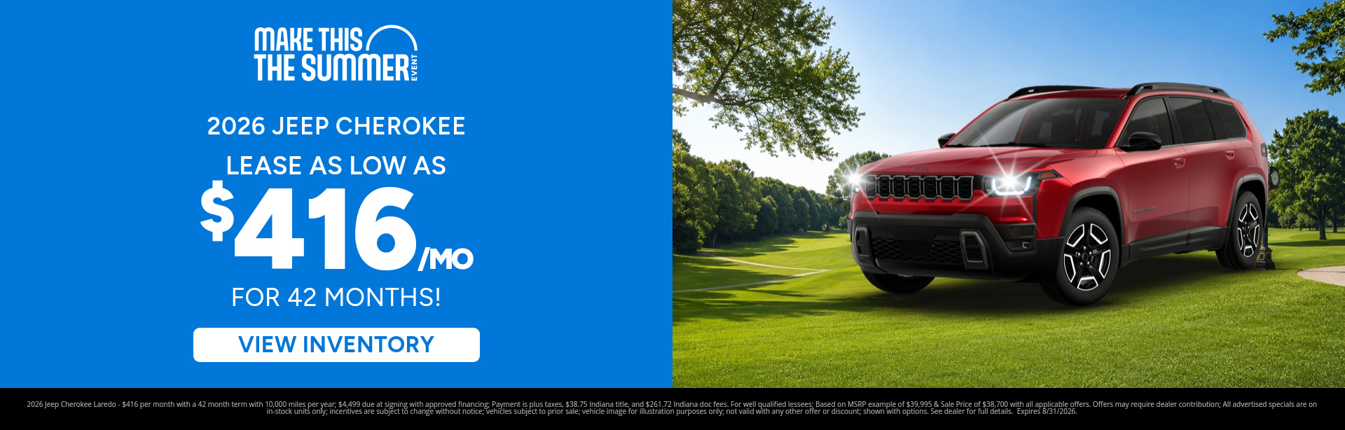Best lease payments on a 2026 Jeep Cherokee near Brazil, Indiana