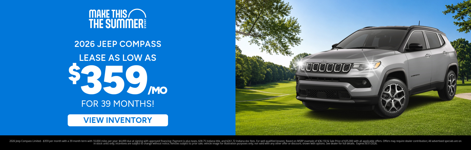 Best lease payments on a 2026 Jeep Compass near Rockville, IN