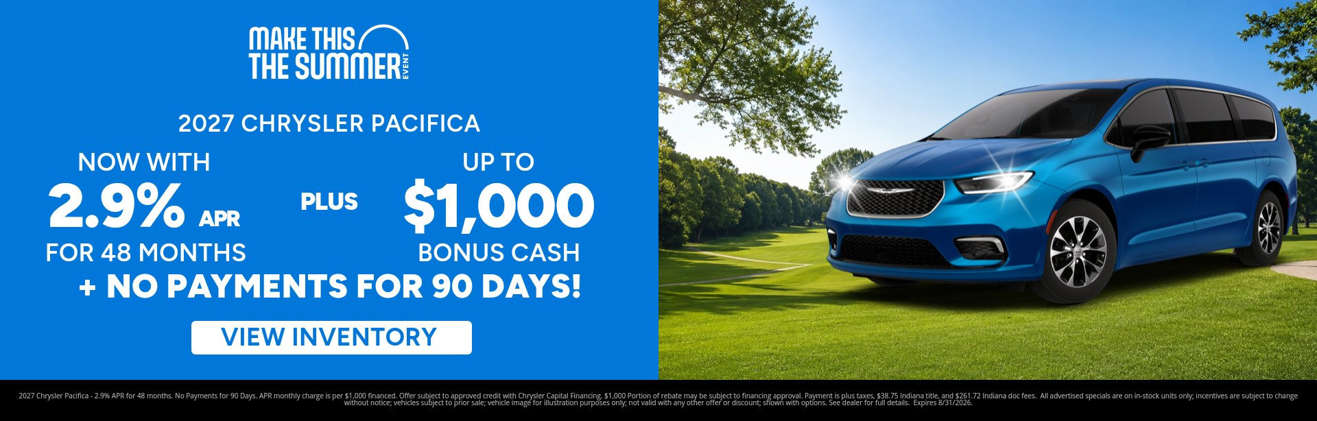 Save on a new 2027 Chrysler Pacifica with this special offer near Greencastle, IN