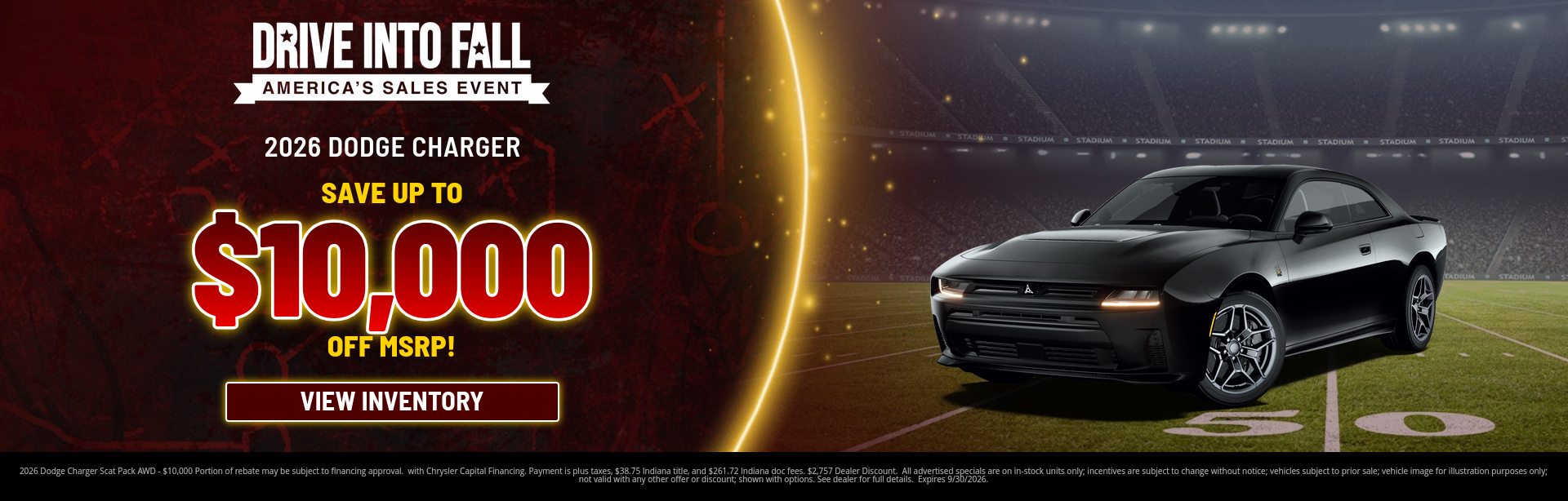Rebate special on a 2026 Dodge Charger near Terre Haute, IN