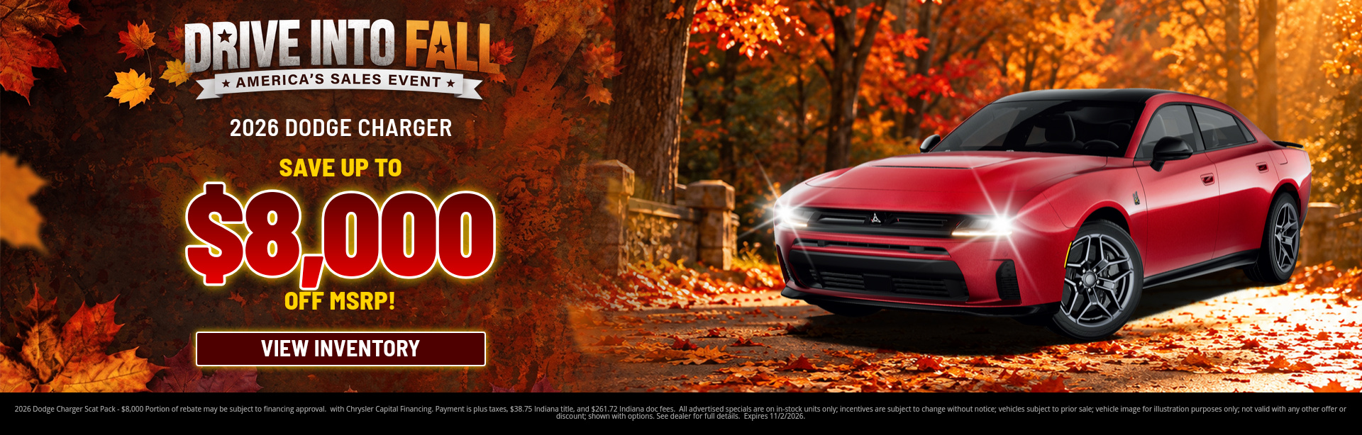 Rebate special on a 2026 Dodge Charger near Sullivan, Indiana
