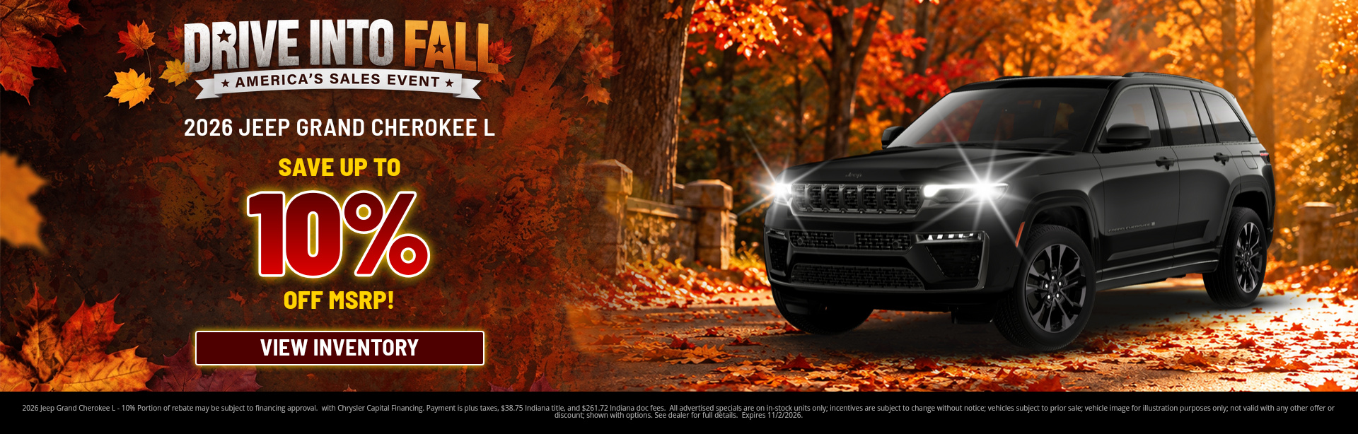 Rebate special on a 2026 Jeep Grand Cherokee L near Brazil, Indiana