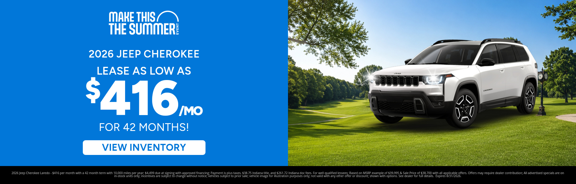 Best lease payments on a 2026 Jeep Cherokee near Lebanon, Indiana