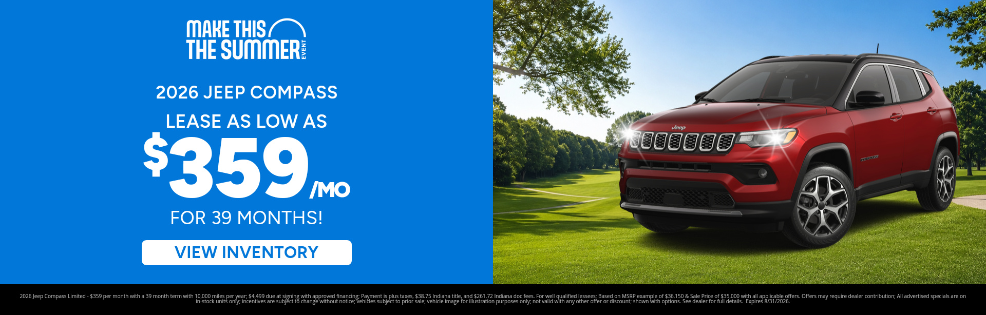 Best lease payments on a 2026 Jeep Compass near Lafayette, Indiana