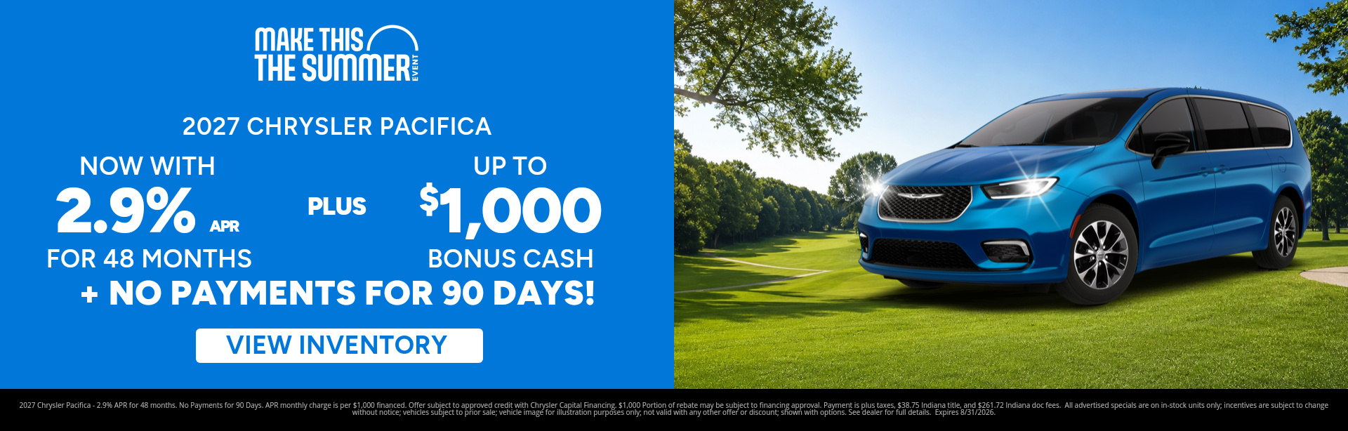 Save on a new 2027 Chrysler Pacifica with this special offer near Lebanon, IN