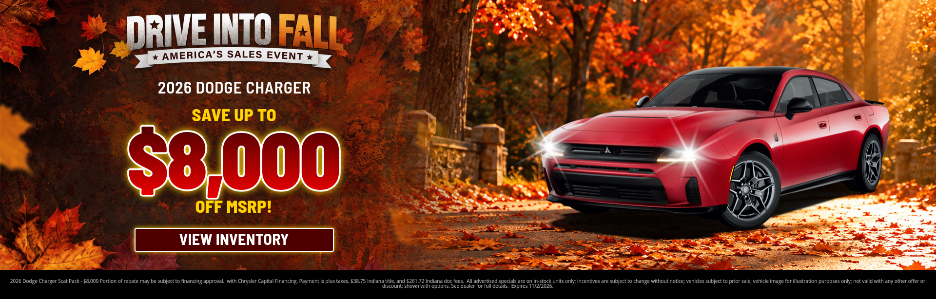 Rebate special on a 2026 Dodge Charger near Lebanon, Indiana