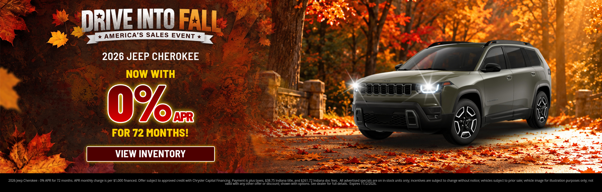 Best finance rates on a 2026 Jeep Cherokee near Brownsburg, Indiana