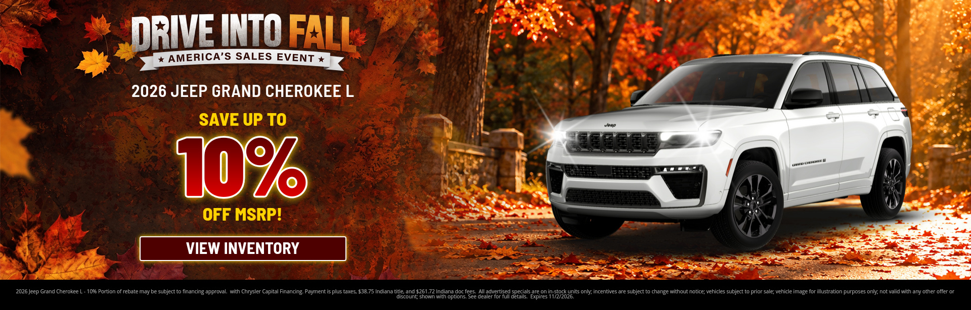 Rebate special on a 2026 Jeep Grand Cherokee L near Lafayette, IN