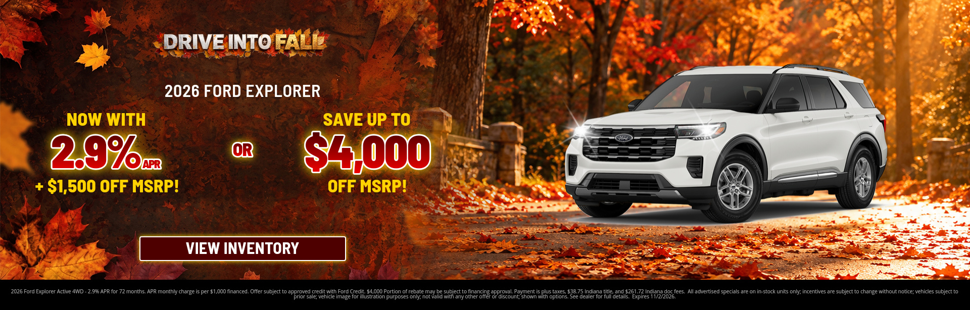 Save on a new 2026 Ford Explorer with this special offer near Terre Haute, IN