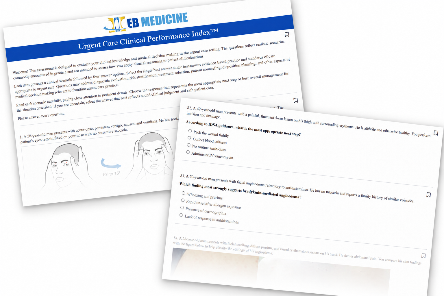 Preview of the Urgent Care Clinical Performance Index introduction and sample clinical questions