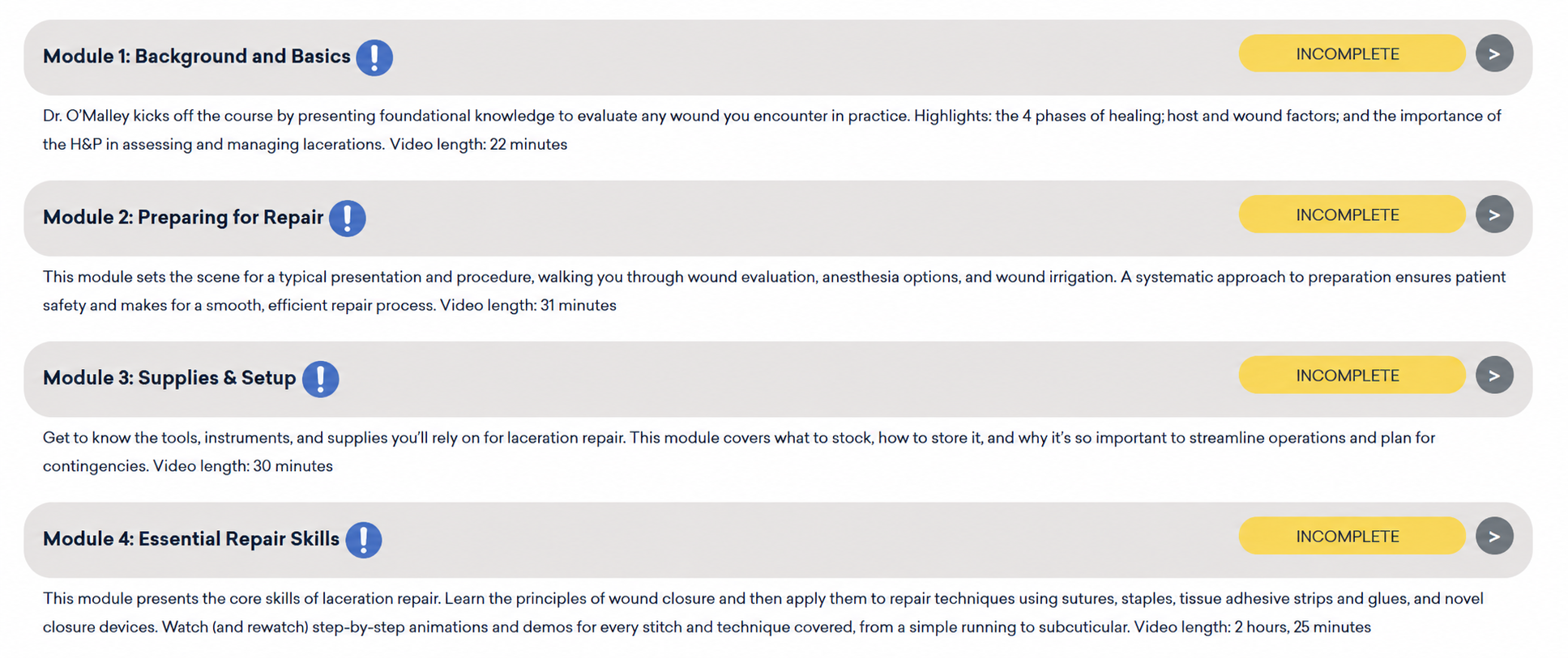 Sample of the first four modules in The Laceration Course