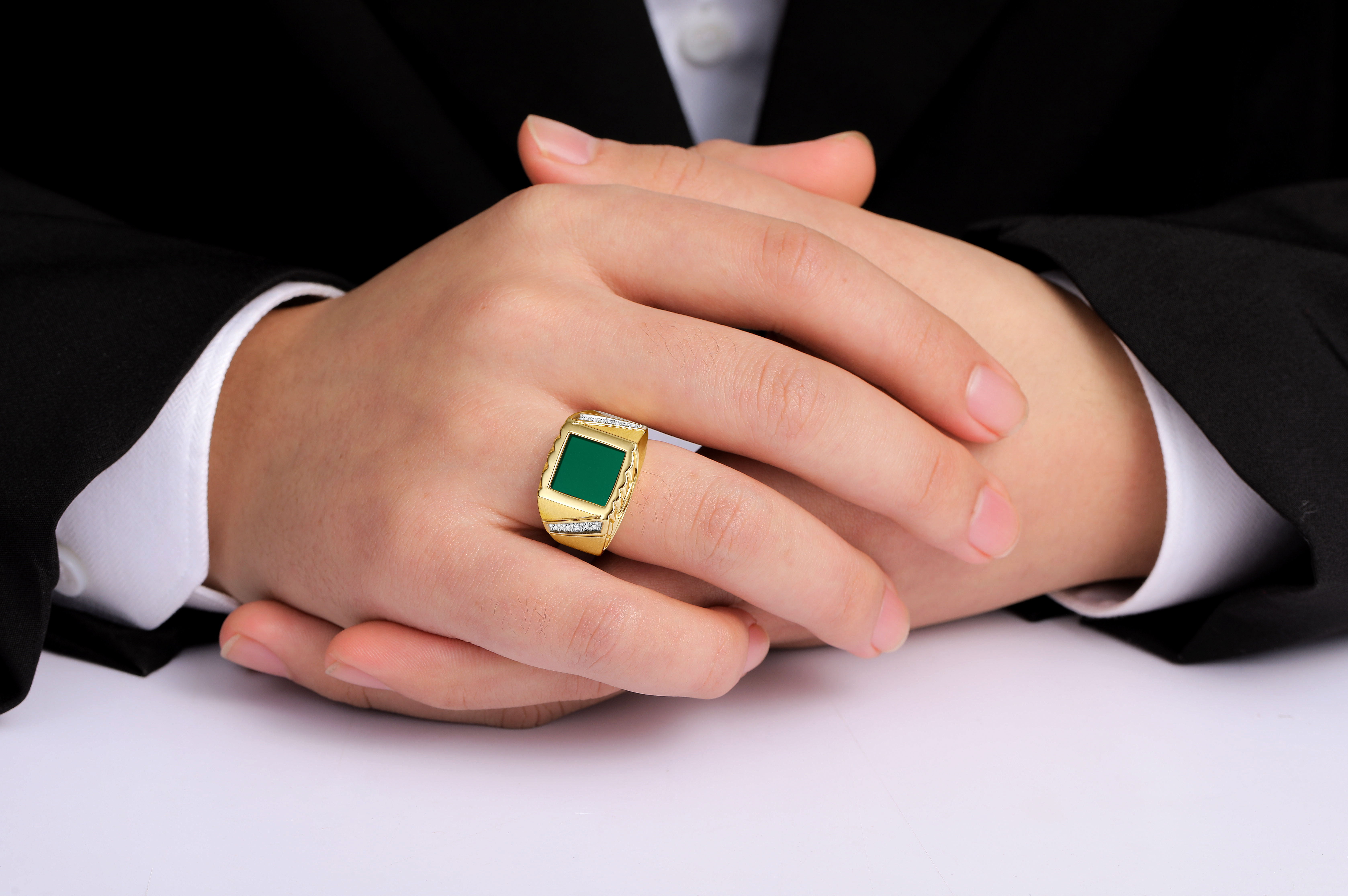 Rylos 925 Yellow Gold Plated Silver Green Quartz Unique Designer Ring Size 8-26 - Picture 2 of 5