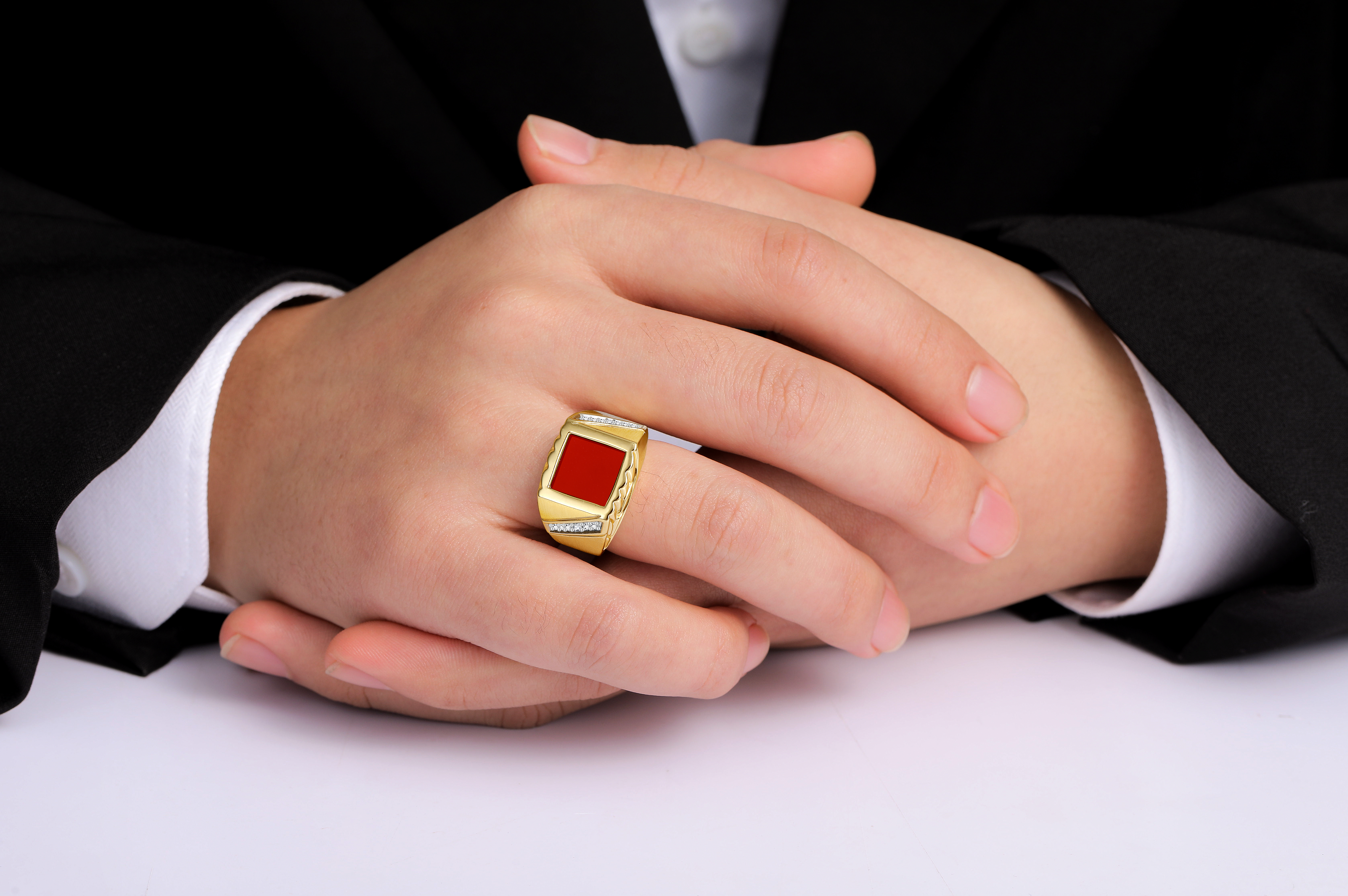 Rylos 925 Yellow Gold Plated Silver Red Quartz Unique Designer Ring Size 8-30 - Picture 2 of 5