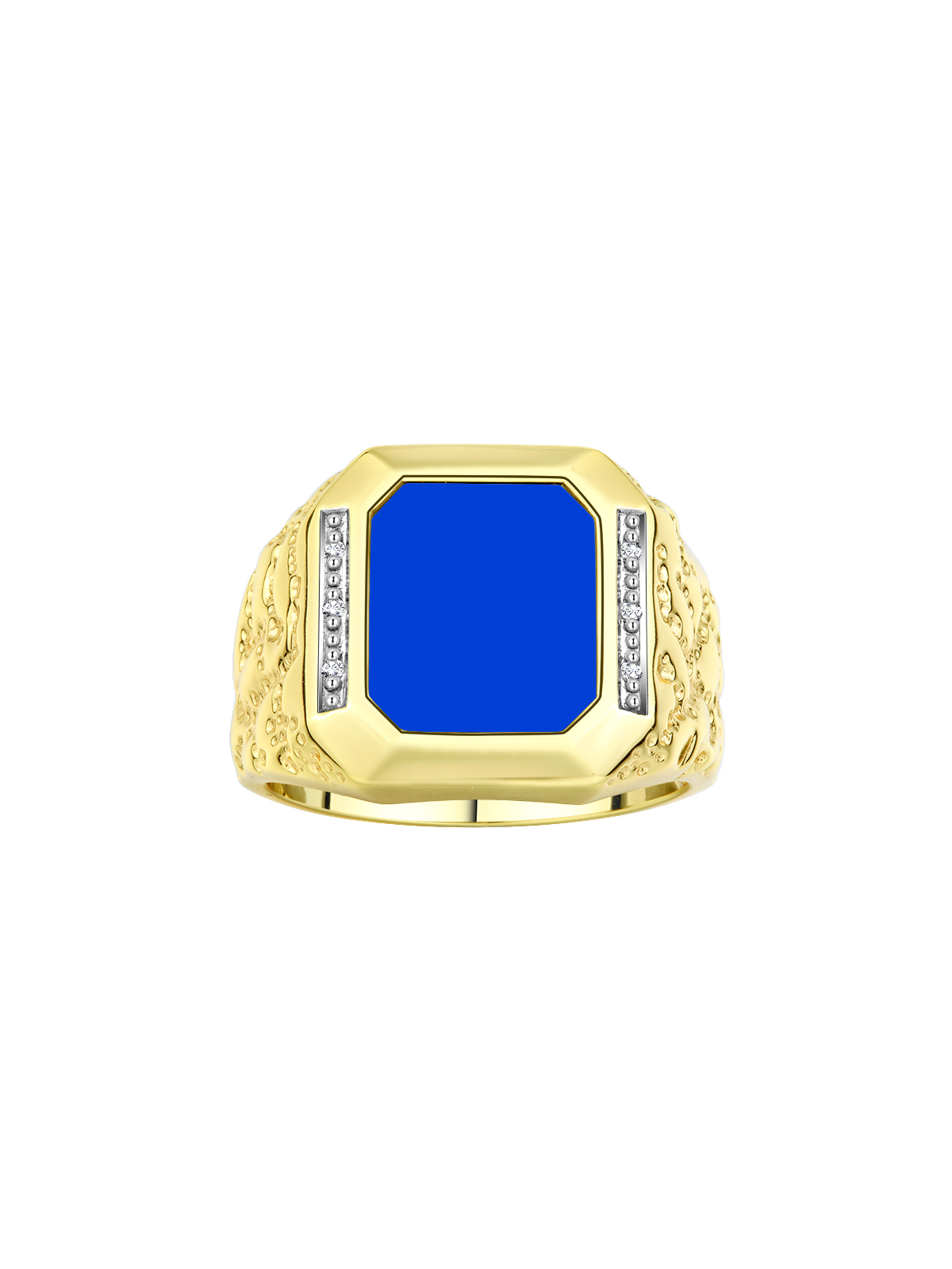 Rylos 925 Yellow Gold Plated Silver Blue Quartz Shape Designer Ring Size 8-13 - Picture 1 of 5