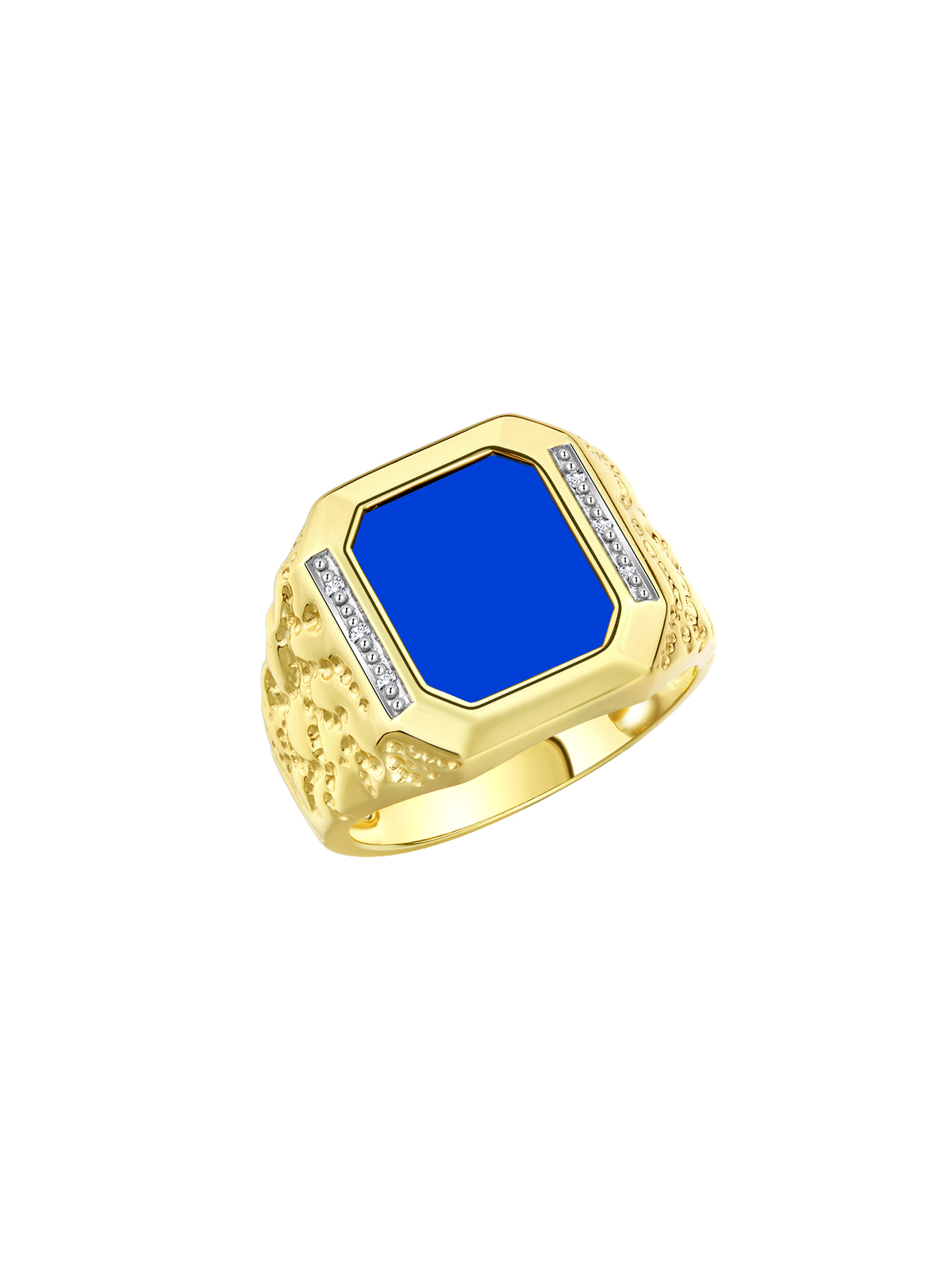 Rylos 925 Yellow Gold Plated Silver Blue Quartz Shape Designer Ring Size 8-13 - Picture 3 of 5