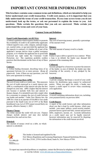 New Mexico consumer brochure