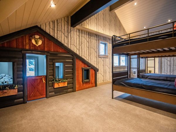 Upper Level Bunk Room with Built-in Kids Play Cabin
