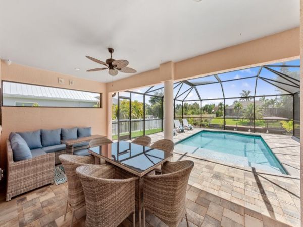 Cape Coral 3 Bedroom Home with Canal Views & Pool Sleeps 6