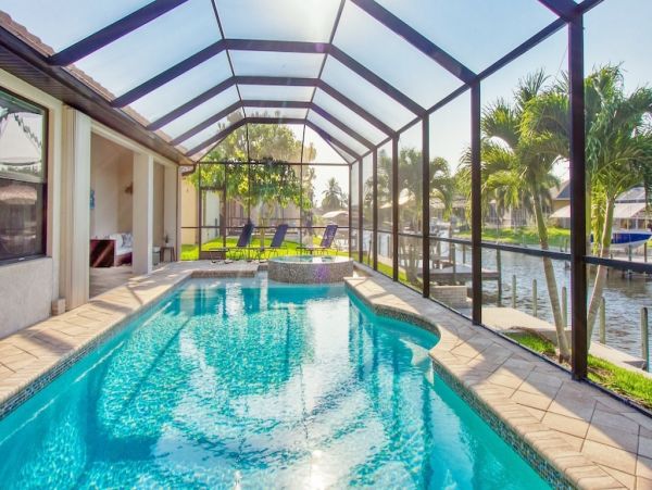 Cape Coral Vacation Home Four Bedrooms with Pool Canal View