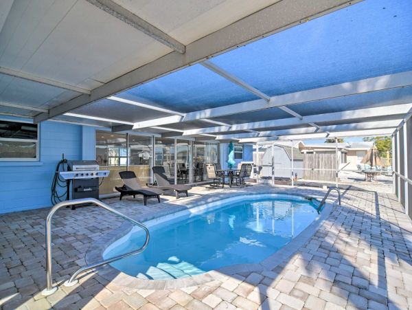 Bradenton Beach Waterfront Vacation Home Pool & Boat Dock