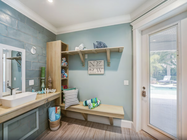 Bathroom w/shower right off pool area.