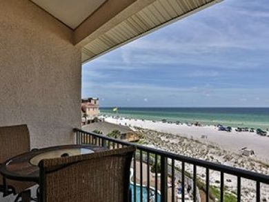 Gulf front balcony with outdoor furniture
