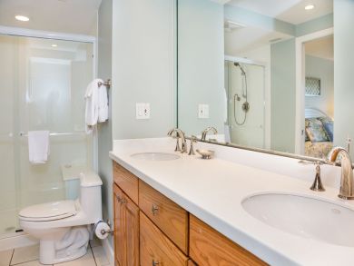 Bathroom with Dual Vanity & Walk-in Shower